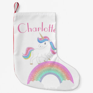 Glitzer Rainbow Unicorn mit Individuelle Name Kleiner Weihnachtsstrumpf
