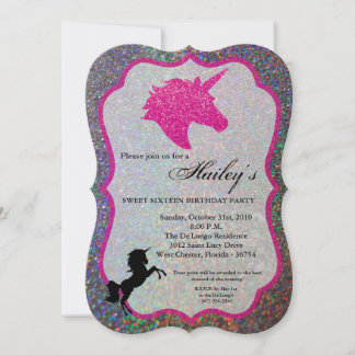 Glitzer Rainbow Unicorn Sweet 16 Birthday Einladun Einladung