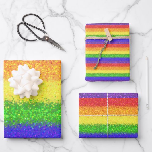 Glitzer-Rainbow-Wrapper Geschenkpapier Set (Vorderseite)