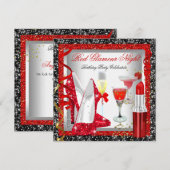 Glitzer Red Black Glamour Night Cocktails Party Einladung (Vorne/Hinten)