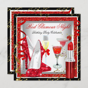 Glitzer Red Black Glamour Night Cocktails Party Einladung