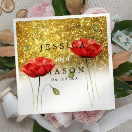 Glitzer Red Blume Hochzeitcocktail Serviette