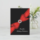 Glitzer Red Diamond Bow Black Birthday Party 2 Einladung (Stehend Vorderseite)