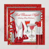 Glitzer Red Glamour Night Cocktails Party Einladung (Vorne/Hinten)