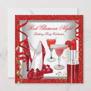 Glitzer Red Glamour Night Cocktails Party Einladung