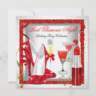 Glitzer Red Glamour Night Silver Champagne Party Einladung
