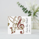 Glitzer Red Gold Music Save the Date Ankündigungspostkarte (Stehend Vorderseite)