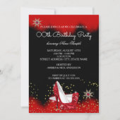 Glitzer Red High Heel Black Gold Snowflake Party Einladung (Vorderseite)