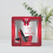 Glitzer Red High Heel Shoe Silver Geburtstagsparty Einladung (Stehend Vorderseite)