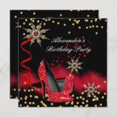 Glitzer Red High Heels Black Birthday Party Einladung (Vorne/Hinten)
