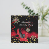 Glitzer Red High Heels Black Birthday Party Einladung (Stehend Vorderseite)
