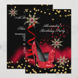 Glitzer Red High Heels Black Birthday Party Einladung