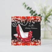 Glitzer Red High Heels Diamonds Geburtstag Einladung (Stehend Vorderseite)