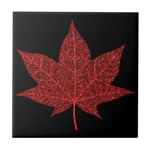 Glitzer Red Leaf Keramik Tile - Schwarz Rot Fliese (Vorderseite)