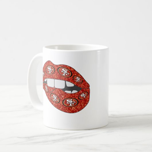 Glitzer Red Lips Tasse mit SF-Logo - Bold & Glamor (Vorderseite Links)