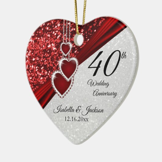 Glitzer Red Ruby 40 Jahre 💕 Keramik Ornament (Links)