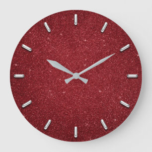 Glitzer Red Ruby Silver Gray Metallic Wine Große Wanduhr
