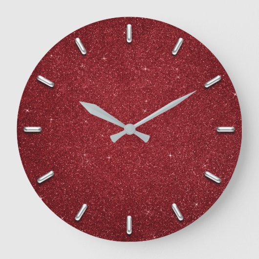 Glitzer Red Ruby Silver Gray Metallic Wine Große Wanduhr (Vorderseite)