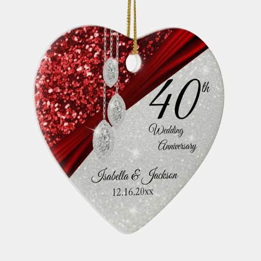Glitzer Red Ruby und Diamond 40 Jahre 💕 Keramik Ornament (Rechts)
