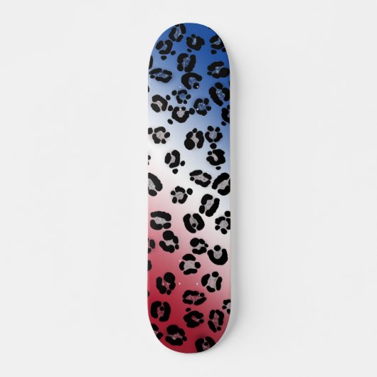Glitzer Red White und Blue Leopard Print Skateboard (Vorne)