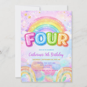 Glitzer Regenbogen 4. Geburtstagsfeier Einladung