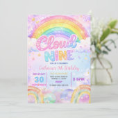 Glitzer Regenbogen Cloud Nine Geburtstagsfeier Einladung (Stehend Vorderseite)