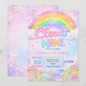 Glitzer Regenbogen Cloud Nine Geburtstagsfeier Einladung (Vorne/Hinten)