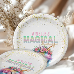 Glitzer Regenbogen Einhorn magischer Papier Teller