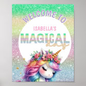 Glitzer Regenbogen Einhorn zauberhaftes Begrüßungs Poster (Vorne)
