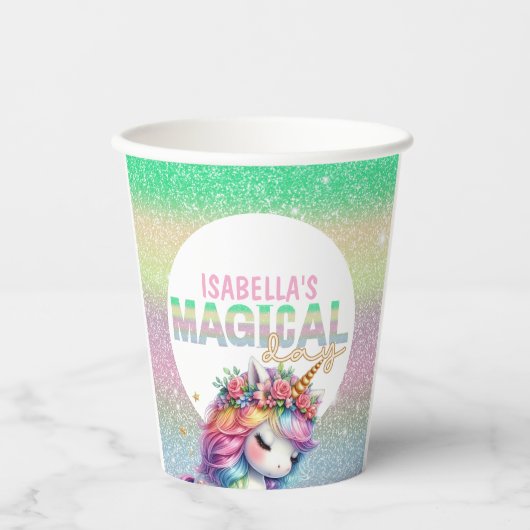 Glitzer Regenbogen einhornen magisch Pappbecher (Vorderseite)