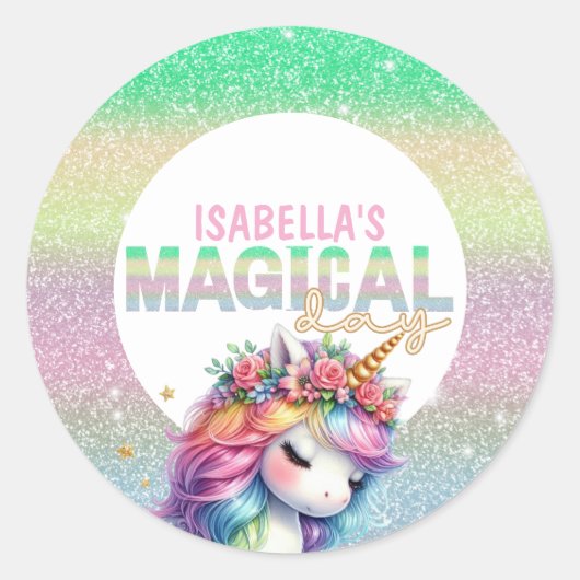 Glitzer Regenbogen einhornen magisch Runder Aufkleber (Vorderseite)