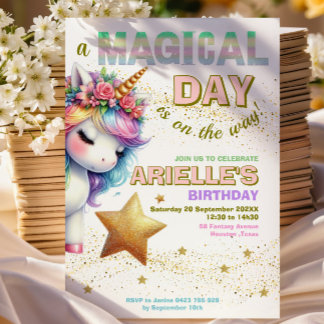 Glitzer Regenbogen Einhorngeburtstag Einladung