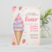 Glitzer-Regenbogen-Eiscreme-Kegel-Geburtstag Einladung (Stehend Vorderseite)