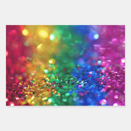 Glitzer Regenbogen Geschenkpapier Set (Vorderseite)
