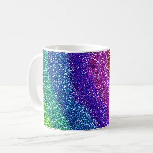 Glitzer-Regenbogen Kaffeetasse (Vorderseite Links)