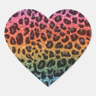 Glitzer-Regenbogen-Leopard Herz-Aufkleber
