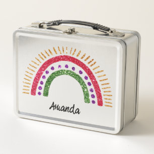 Glitzer-Regenbogen-Lunchbox - Personalisierter Nam Metall Brotdose