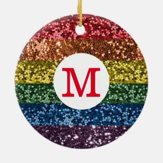 Glitzer-Regenbogen-Monogramm-Spargel Keramik Ornament (Hinten)