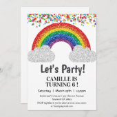 Glitzer Regenbogenmädchen Geburtstag Einladung (Vorne/Hinten)