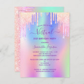 Glitzer Regenbogenrosa - Einladung zum Geburtstag Postkarte (Vorne/Hinten)