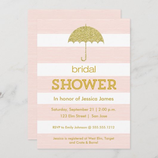 Glitzer-Regenschirm-Dusche - rosa Einladung (Vorne/Hinten)