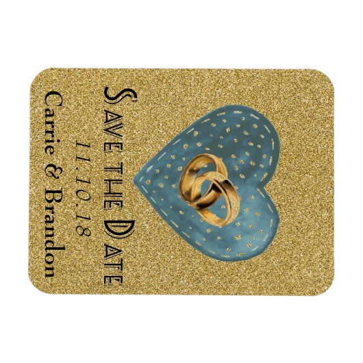 Glitzer Rings & Heart Rett Date Magnet (Horizontal)