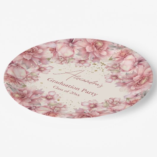 Glitzer Rosa Aquarell Abschluss Pappteller (Schrägansicht)