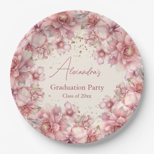 Glitzer Rosa Aquarell Abschluss Pappteller (Vorderseite)