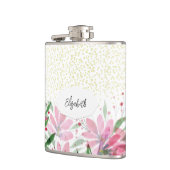 Glitzer Rosa Blume Wasserfarbe blühen Flachmann (Links)