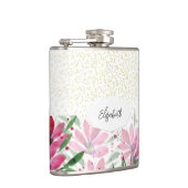 Glitzer Rosa Blume Wasserfarbe blühen Flachmann (Rechts)