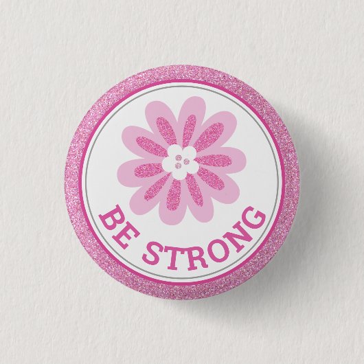 Glitzer Rosa Blumen Brustkrebs-Bewusstseins-Design Button (Vorderseite)