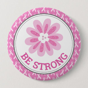 Glitzer Rosa Blumen Brustkrebs-Bewusstseins-Design Button