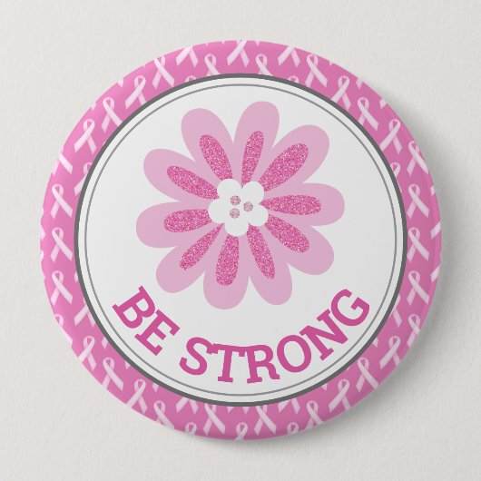 Glitzer Rosa Blumen Brustkrebs-Bewusstseins-Design Button (Vorderseite)