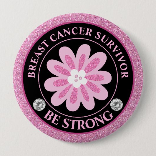 Glitzer Rosa Blumen Brustkrebs-Bewusstseins-Design Button (Vorderseite)